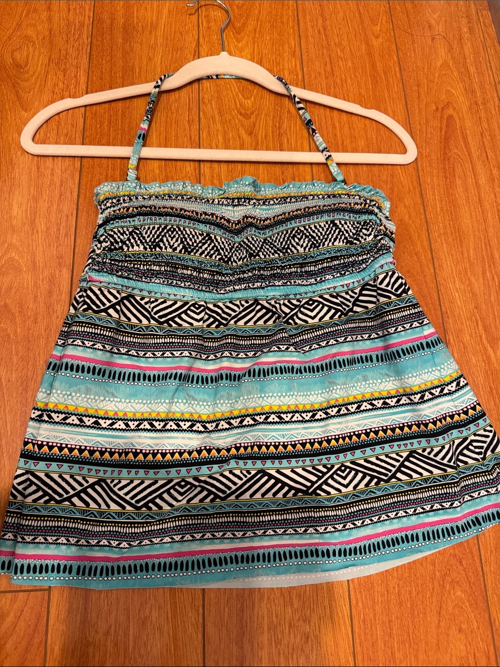 Turquoise Multi-Pattern Strapless Summer Swim Top